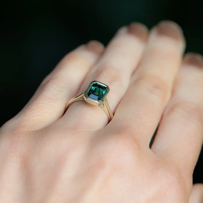 Discovery Gems Rings 184ct Radiant Scissor Cut Green Tourmaline Contemporary Bezel Set Ring in 14k Green Gold