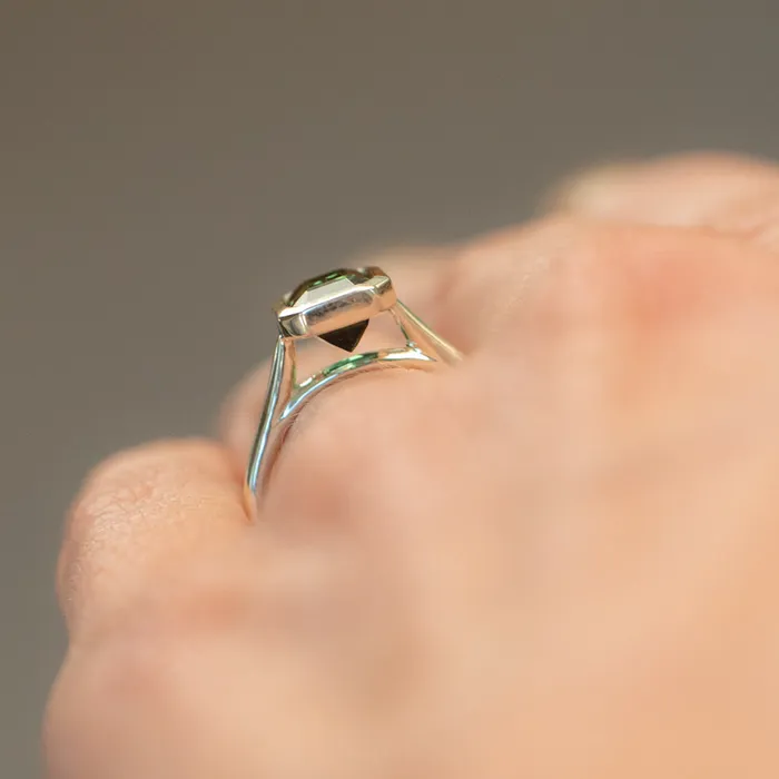 Discovery Gems Rings 184ct Radiant Scissor Cut Green Tourmaline Contemporary Bezel Set Ring in 14k Green Gold