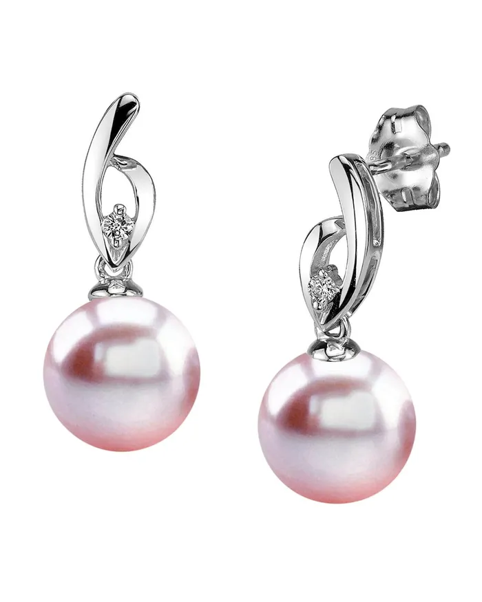Earrings 14K Gold Pink Freshwater Pearl Diamond Lois Earrings SPT