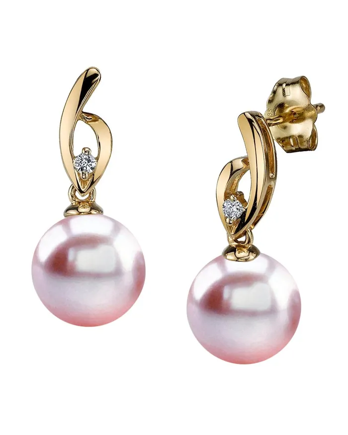 Earrings 14K Gold Pink Freshwater Pearl Diamond Lois Earrings SPT Earrings 14K Gold Pink Freshwater Pearl Diamond Lois Earrings SPT