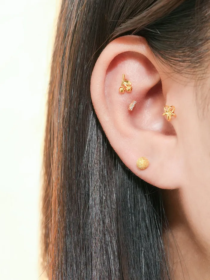 Earrings 24K Gold Textured Ball Cartilage Earring 20G MinimalBijoux