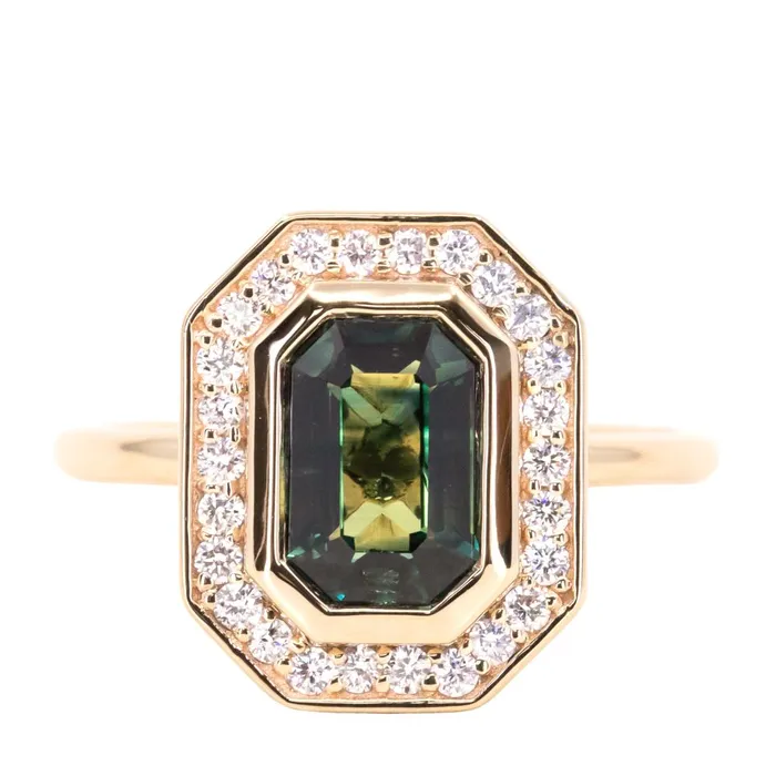 Earrings Anueva Jewelry 205ct Emerald cut Sapphire With Bezel Set Diamond Halo In 14k Yellow Gold Earrings Anueva Jewelry 205ct Emerald cut Sapphire With Bezel Set Diamond Halo In 14k Yellow Gold