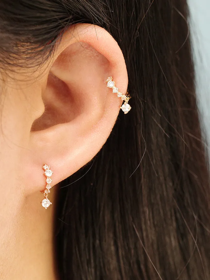 Earrings MinimalBijoux 14K GOLD BLING CUBIC DROP CARTILAGE HOOP EARRING