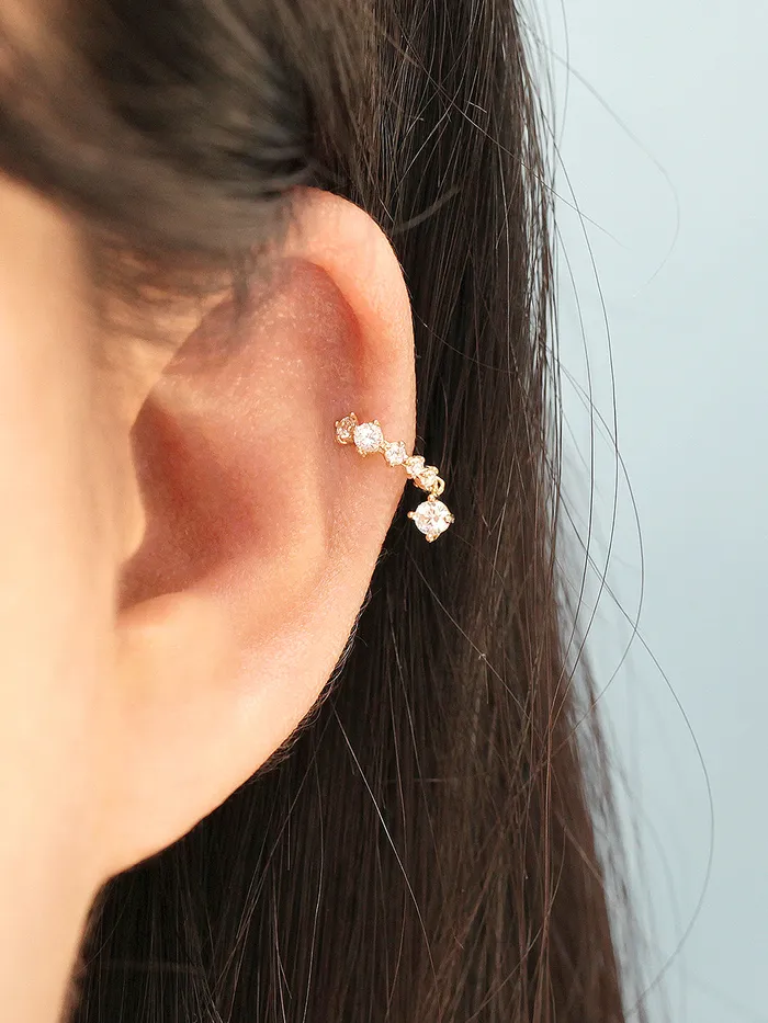 Earrings MinimalBijoux 14K GOLD BLING CUBIC DROP CARTILAGE HOOP EARRING
