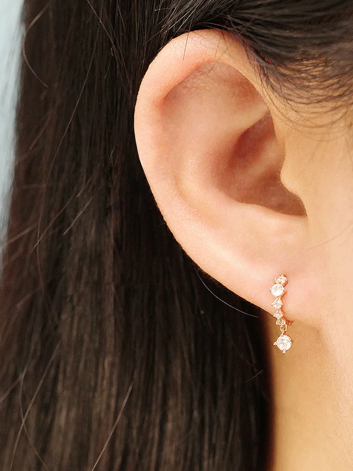 Earrings MinimalBijoux 14K GOLD BLING CUBIC DROP CARTILAGE HOOP EARRING