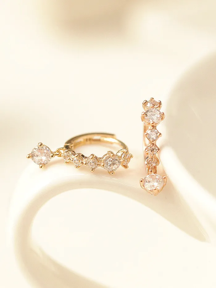 Earrings MinimalBijoux 14K GOLD BLING CUBIC DROP CARTILAGE HOOP EARRING