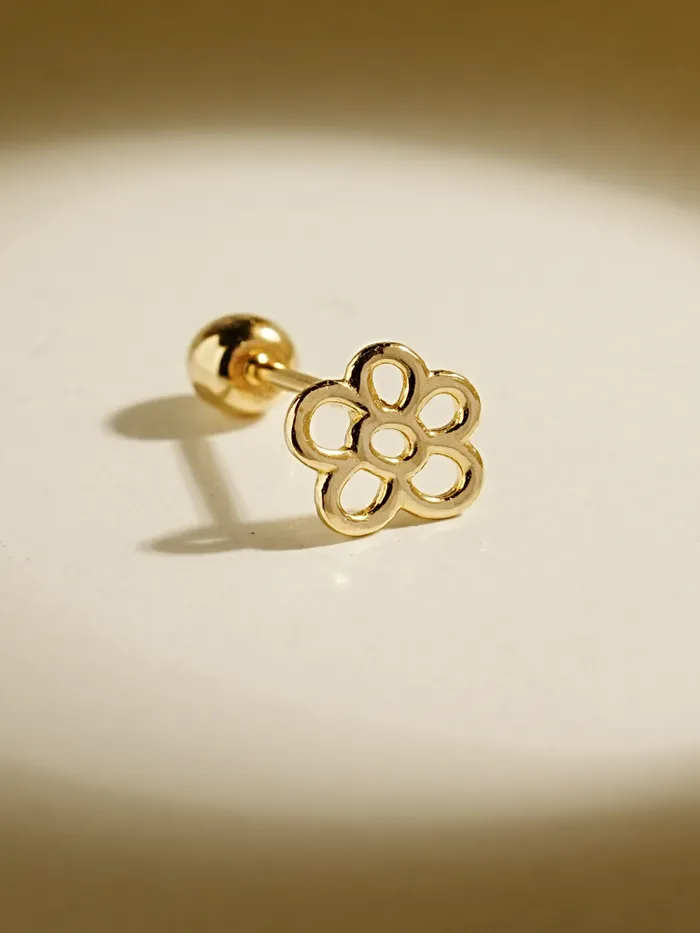 Earrings MinimalBijoux 14K Gold Drawing Flower Cartilage Earring 20G