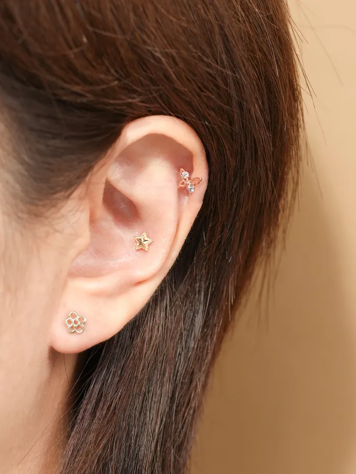 Earrings MinimalBijoux 14K Gold Drawing Flower Cartilage Earring 20G