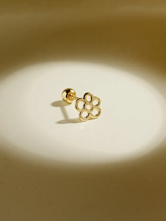 Earrings MinimalBijoux 14K Gold Drawing Flower Cartilage Earring 20G