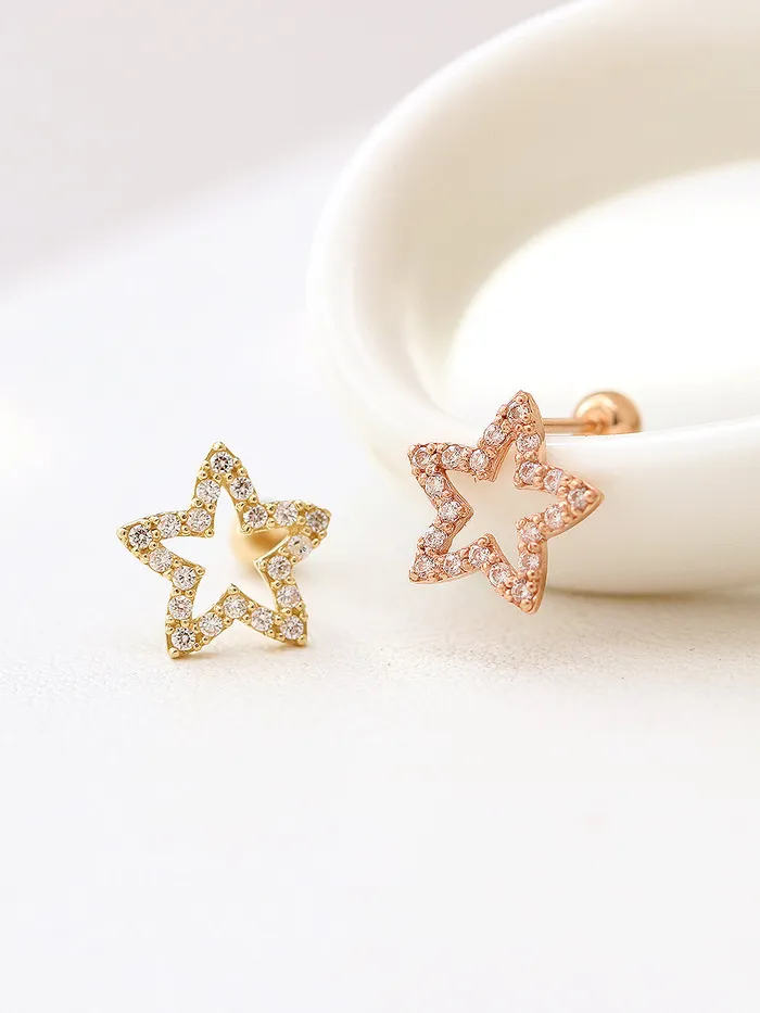 Earrings MinimalBijoux 14K gold Line Cubic Star cartilage earring 20g