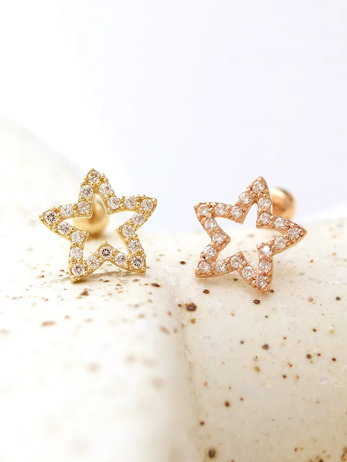 Earrings MinimalBijoux 14K gold Line Cubic Star cartilage earring 20g