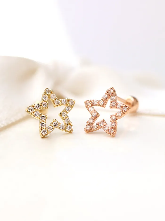 Earrings MinimalBijoux 14K gold Line Cubic Star cartilage earring 20g