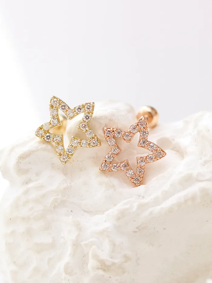 Earrings MinimalBijoux 14K gold Line Cubic Star cartilage earring 20g