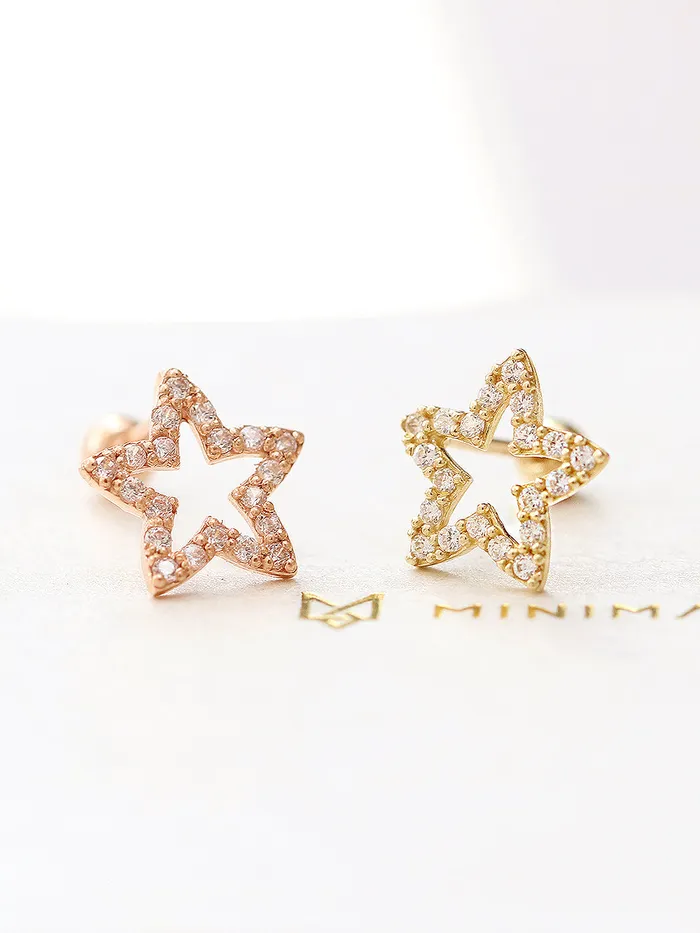 Earrings MinimalBijoux 14K gold Line Cubic Star cartilage earring 20g