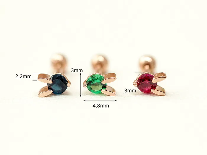 Earrings MinimalBijoux 14K Gold Mini Color Cubic Rabbit Cartilage Earring 18G16G