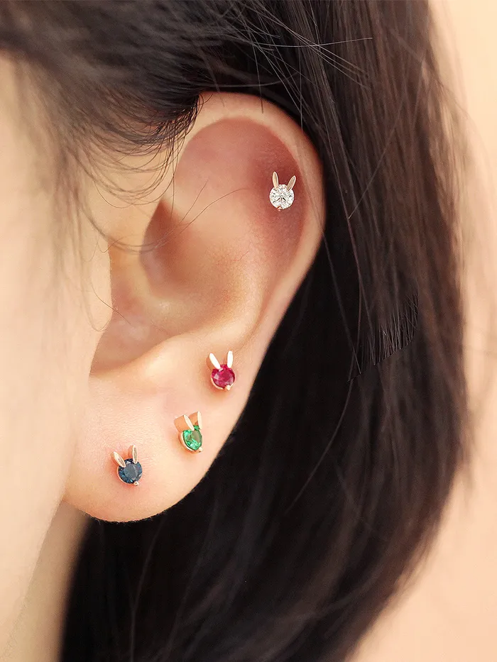Earrings MinimalBijoux 14K Gold Mini Color Cubic Rabbit Cartilage Earring 18G16G