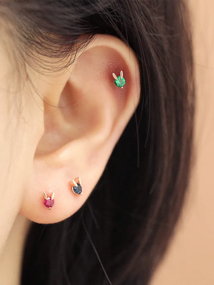 Earrings MinimalBijoux 14K Gold Mini Color Cubic Rabbit Cartilage Earring 18G16G