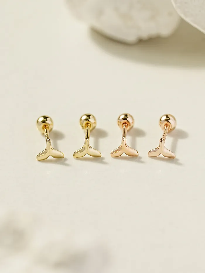 Earrings MinimalBijoux 14K Gold Mini Whale Tale Cartilage Earring 20G18G16G