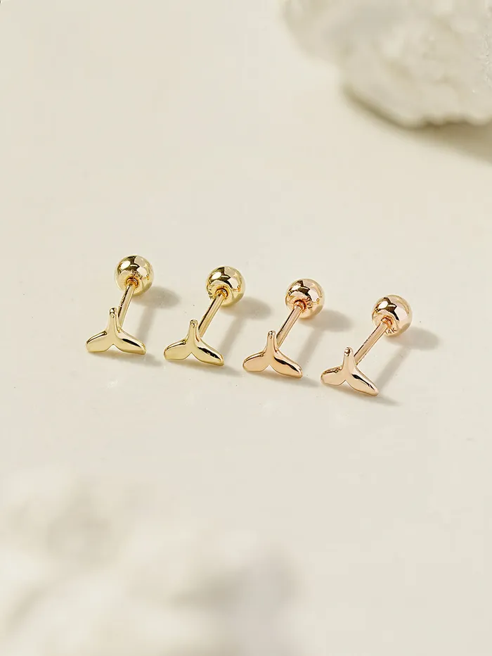 Earrings MinimalBijoux 14K Gold Mini Whale Tale Cartilage Earring 20G18G16G