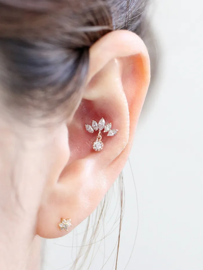 Earrings MinimalBijoux 14K Gold Tiara CZ Drop Cartilage Earring 18g16g