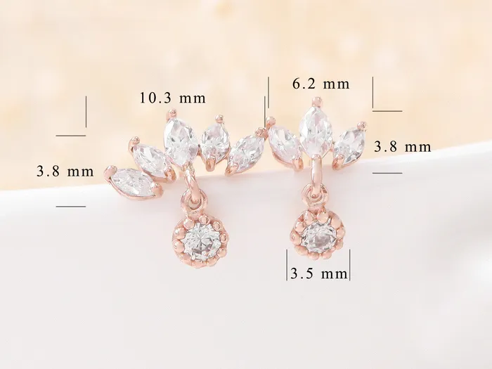 Earrings MinimalBijoux 14K Gold Tiara CZ Drop Cartilage Earring 18g16g