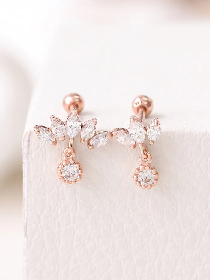 Earrings MinimalBijoux 14K Gold Tiara CZ Drop Cartilage Earring 18g16g