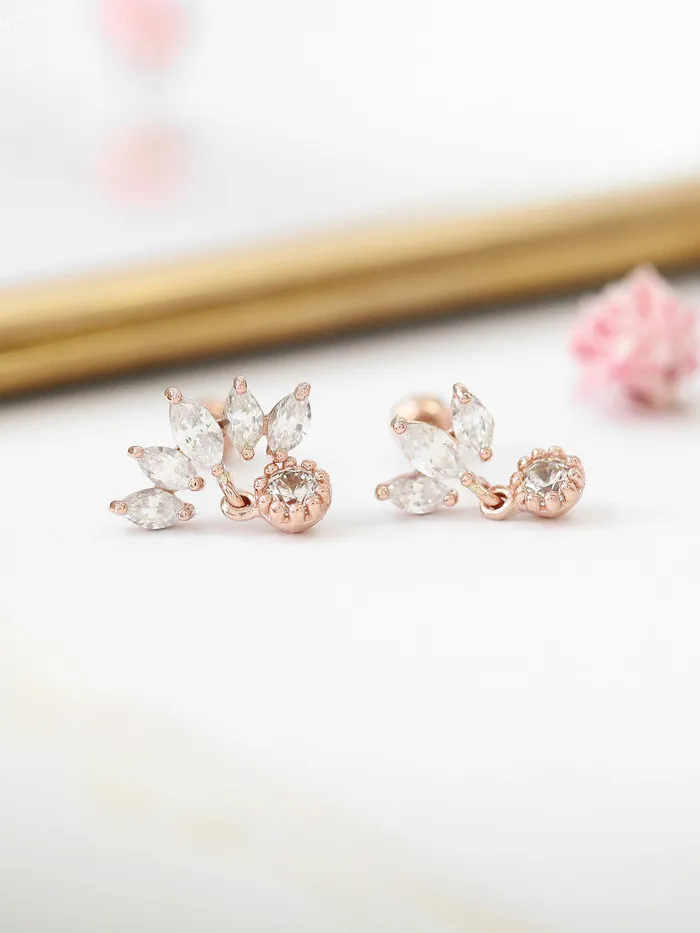 Earrings MinimalBijoux 14K Gold Tiara CZ Drop Cartilage Earring 18g16g