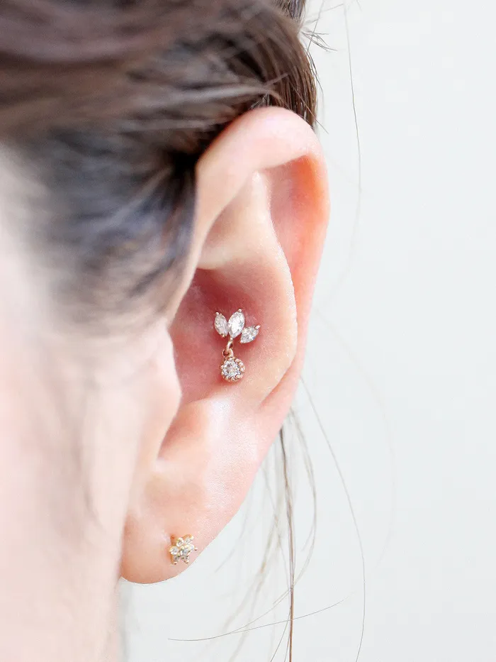 Earrings MinimalBijoux 14K Gold Tiara CZ Drop Cartilage Earring 18g16g