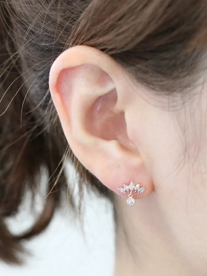 Earrings MinimalBijoux 14K Gold Tiara CZ Drop Cartilage Earring 18g16g