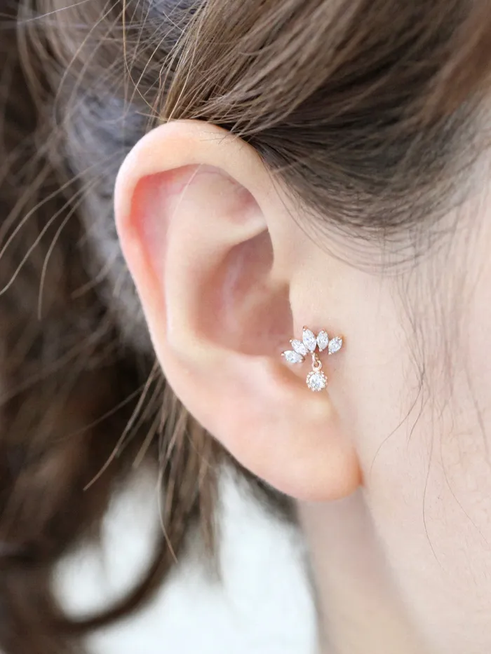 Earrings MinimalBijoux 14K Gold Tiara CZ Drop Cartilage Earring 18g16g