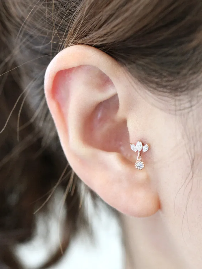 Earrings MinimalBijoux 14K Gold Tiara CZ Drop Cartilage Earring 18g16g