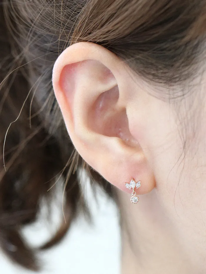 Earrings MinimalBijoux 14K Gold Tiara CZ Drop Cartilage Earring 18g16g