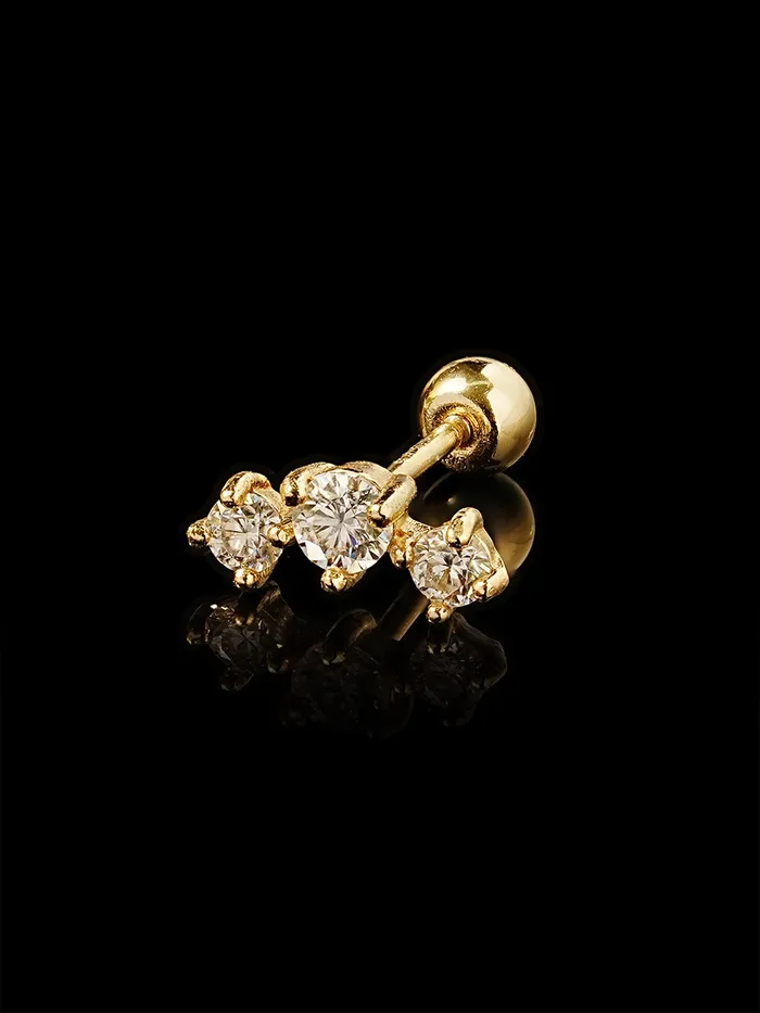 Earrings MinimalBijoux 14K Gold Triple Crown Moissanite Cartilage Earring 20G18G16G Earrings MinimalBijoux 14K Gold Triple Crown Moissanite Cartilage Earring 20G18G16G