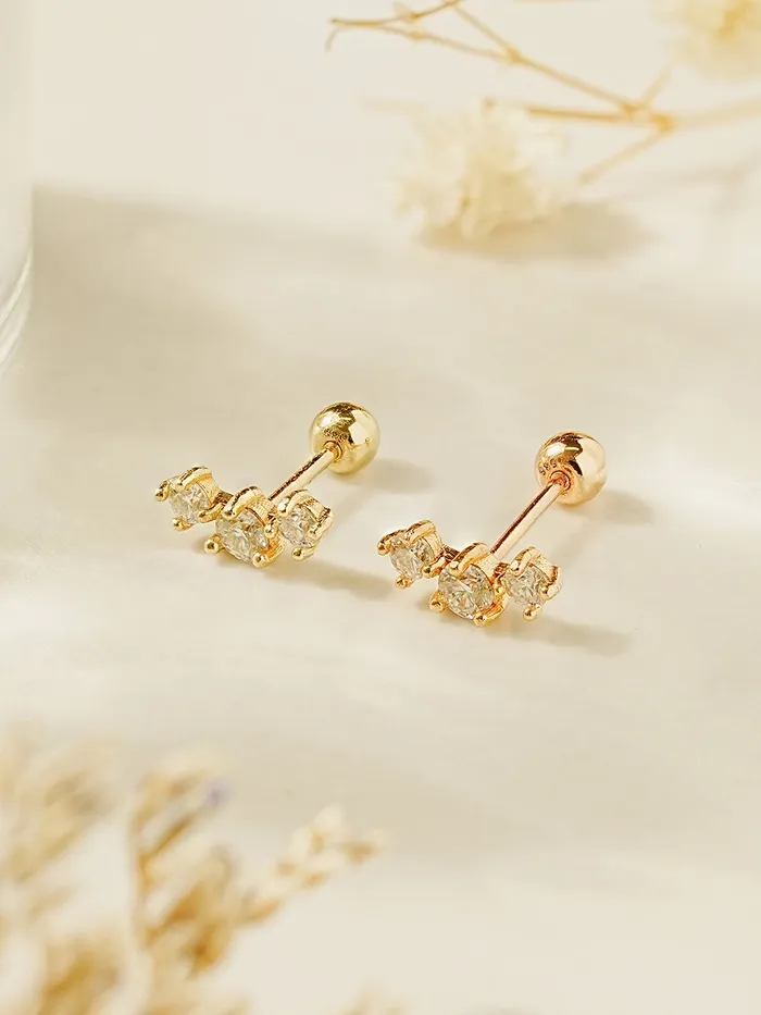Earrings MinimalBijoux 14K Gold Triple Crown Moissanite Cartilage Earring 20G18G16G