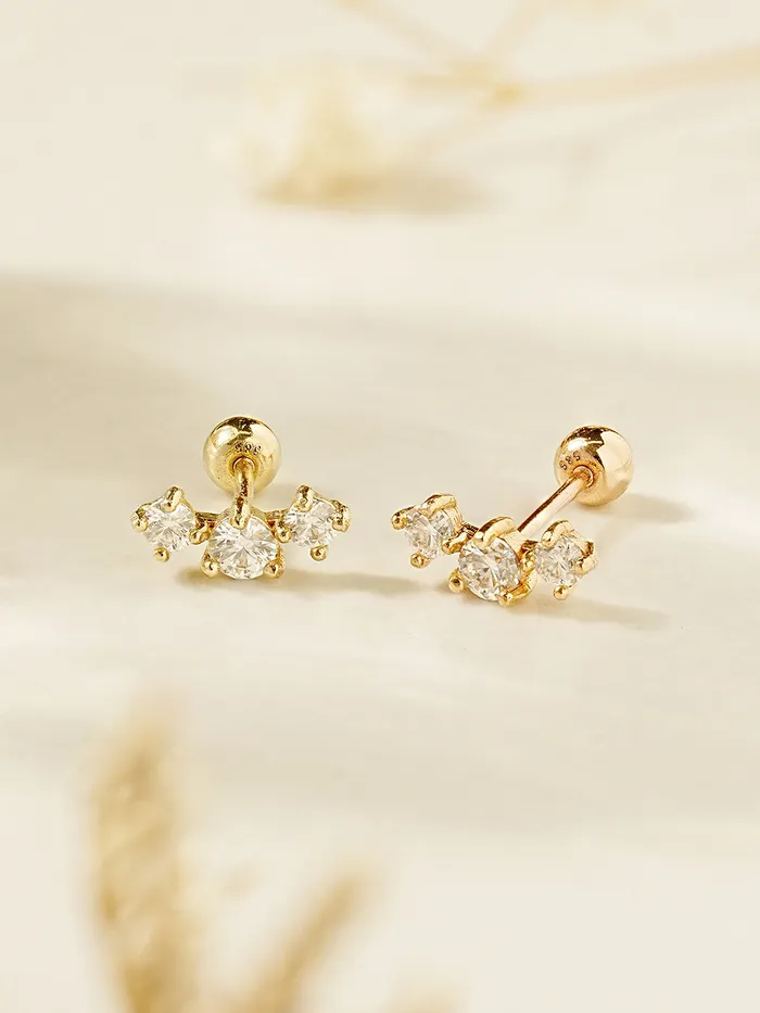 Earrings MinimalBijoux 14K Gold Triple Crown Moissanite Cartilage Earring 20G18G16G