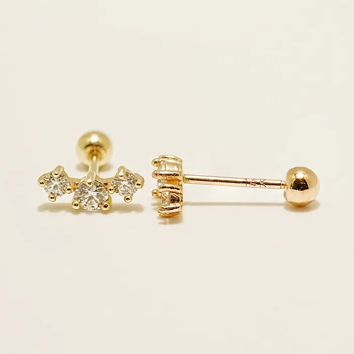 Earrings MinimalBijoux 14K Gold Triple Crown Moissanite Cartilage Earring 20G18G16G