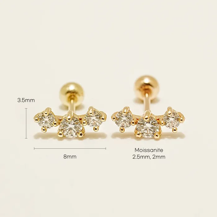 Earrings MinimalBijoux 14K Gold Triple Crown Moissanite Cartilage Earring 20G18G16G