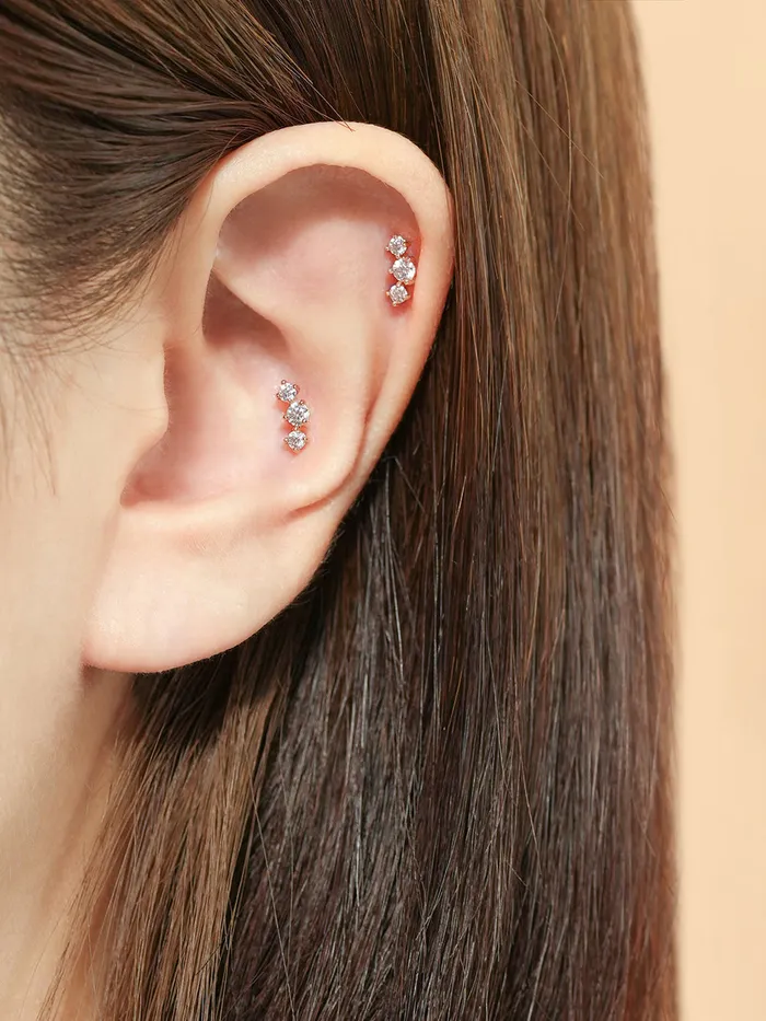 Earrings MinimalBijoux 14K Gold Triple Crown Moissanite Cartilage Earring 20G18G16G