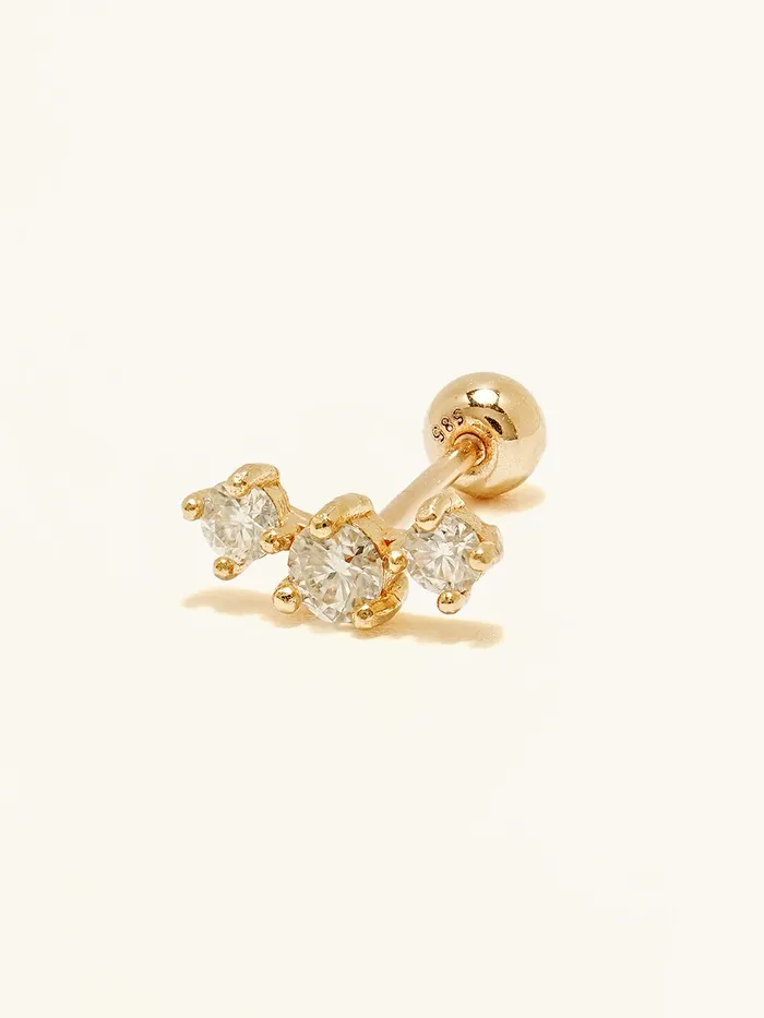 Earrings MinimalBijoux 14K Gold Triple Crown Moissanite Cartilage Earring 20G18G16G