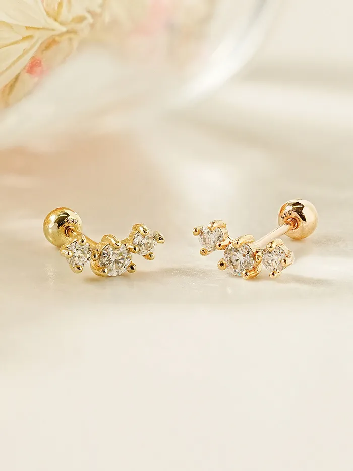 Earrings MinimalBijoux 14K Gold Triple Crown Moissanite Cartilage Earring 20G18G16G