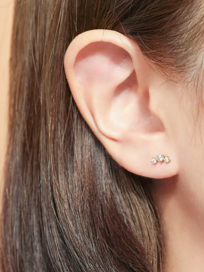 Earrings MinimalBijoux 14K Gold Triple Crown Moissanite Cartilage Earring 20G18G16G