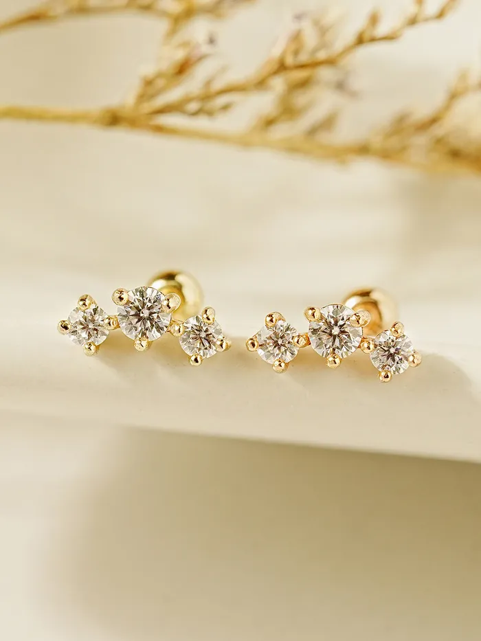 Earrings MinimalBijoux 14K Gold Triple Crown Moissanite Cartilage Earring 20G18G16G