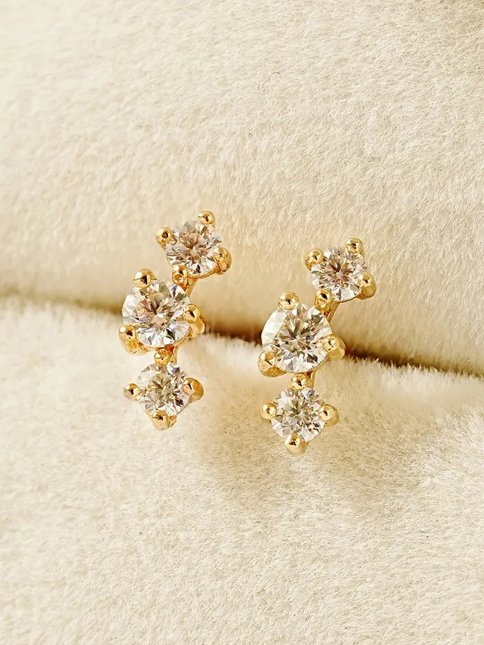 Earrings MinimalBijoux 14K Gold Triple Crown Moissanite Cartilage Earring 20G18G16G