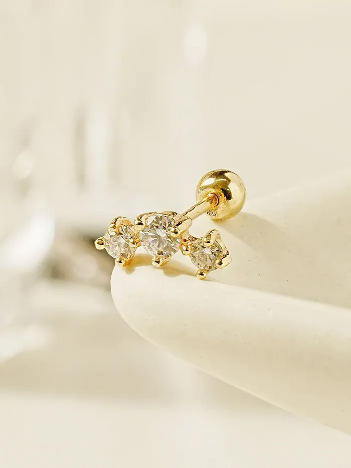Earrings MinimalBijoux 14K Gold Triple Crown Moissanite Cartilage Earring 20G18G16G