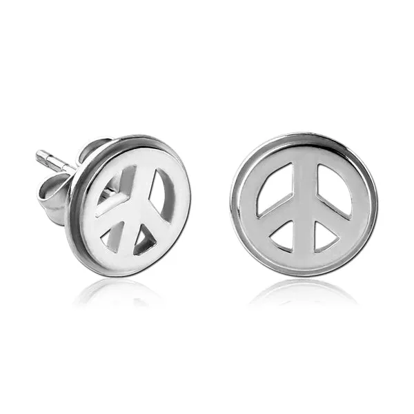 Earrings Tulsa Body Jewelry Peace Sign Stainless Stud Earrings