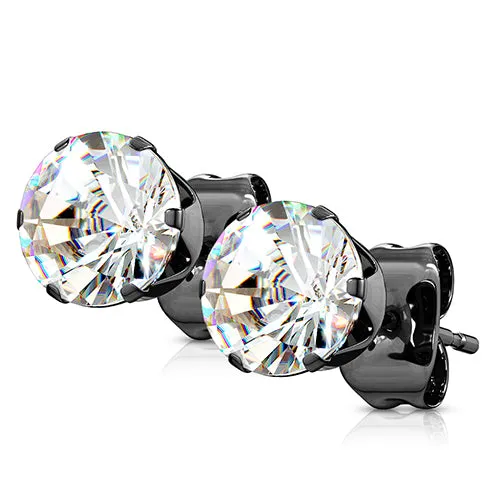 Earrings Tulsa Body Jewelry Round CZ Black Stud Earrings