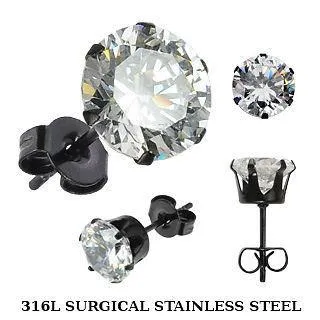 Earrings Tulsa Body Jewelry Round CZ Black Stud Earrings Earrings Tulsa Body Jewelry Round CZ Black Stud Earrings
