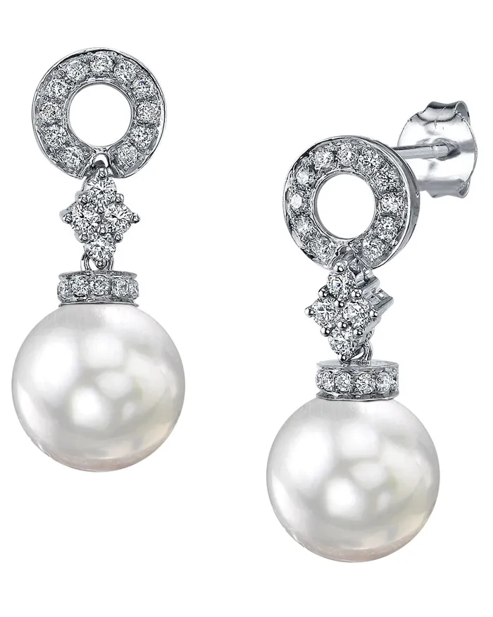 Earrings White South Sea Pearl Diamond Royale Dangle Earrings SPT