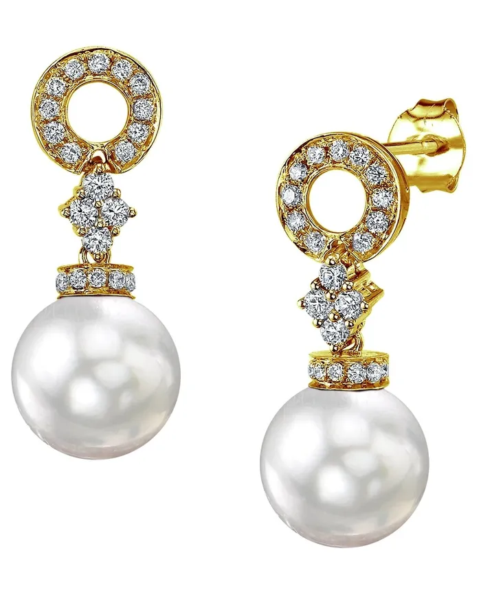 Earrings White South Sea Pearl Diamond Royale Dangle Earrings SPT