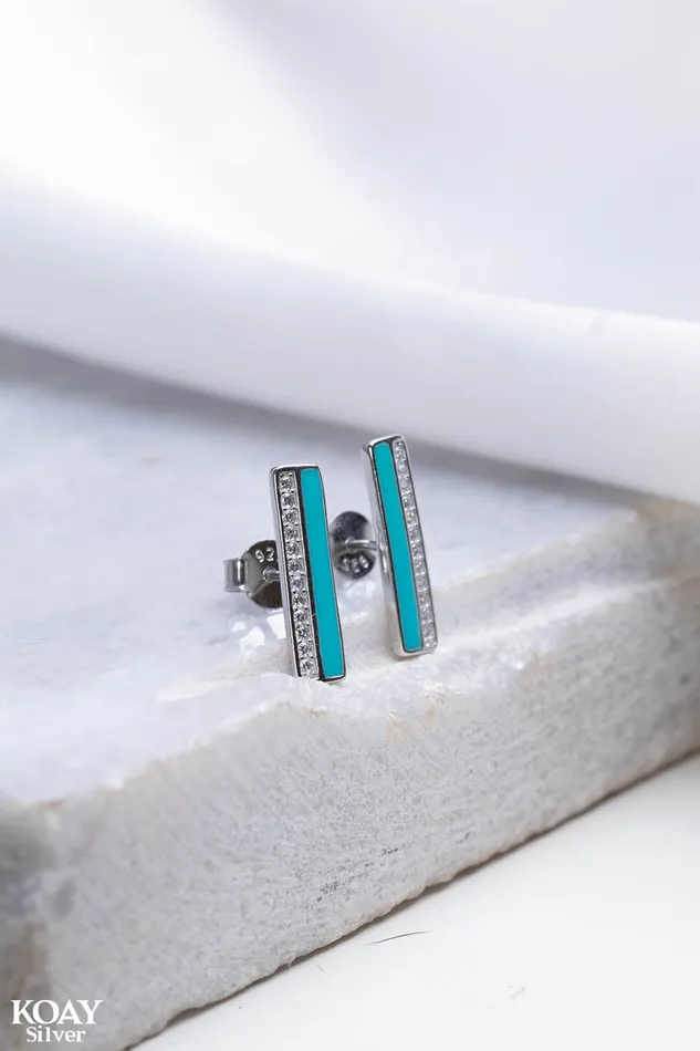 Earrings Zircon Earring 038Turquoise KOAY Silver Store Earrings Zircon Earring 038Turquoise KOAY Silver Store